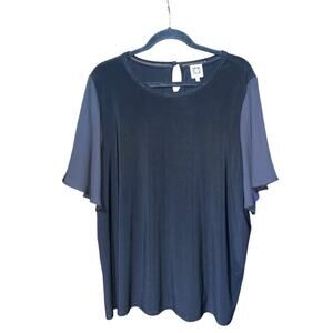 Anne Klein Black Plus Size 2X Butterfly sleeves Soft & Stretchy Knit Top